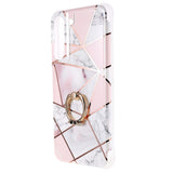 Samsung Galaxy S22 + (plus) Flexible Plastic Case with finger Ring - White pattern