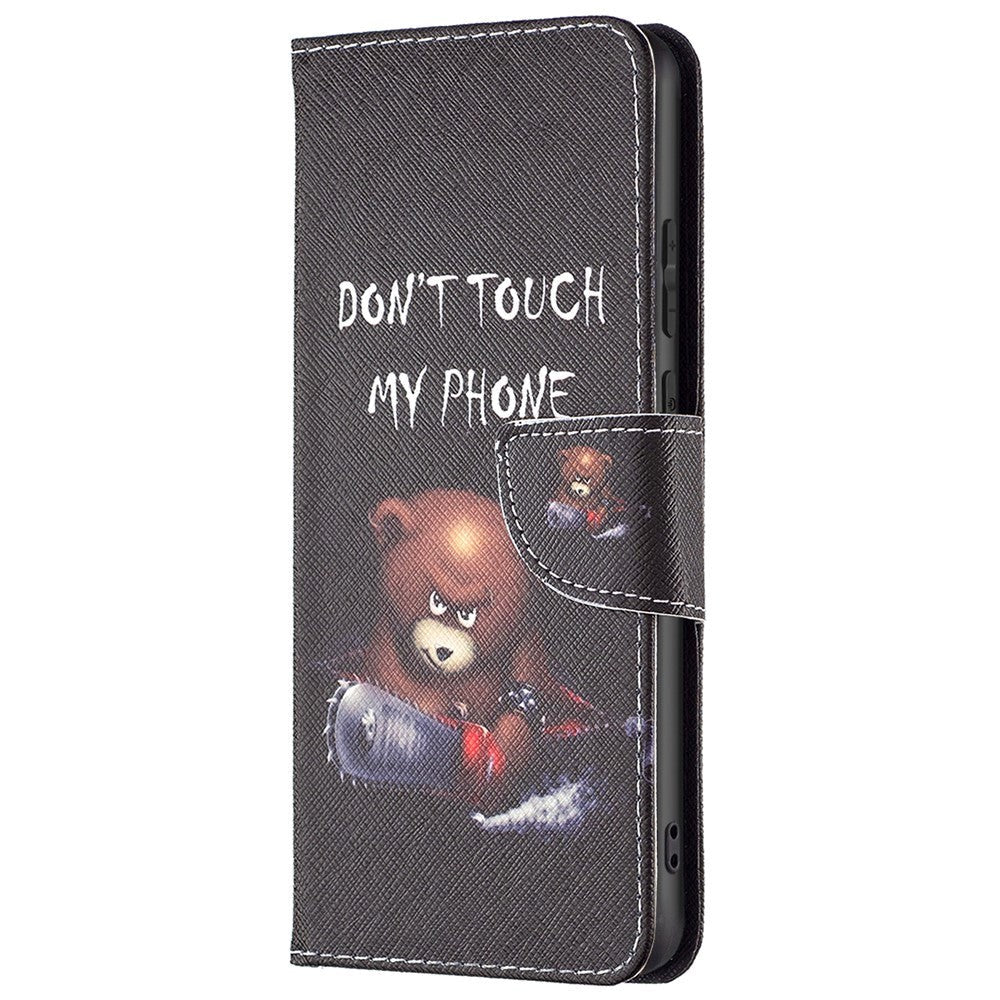 Samsung Galaxy A03 Case with Large Wallet in Leather - Do not Touch My Phone Bear - Black