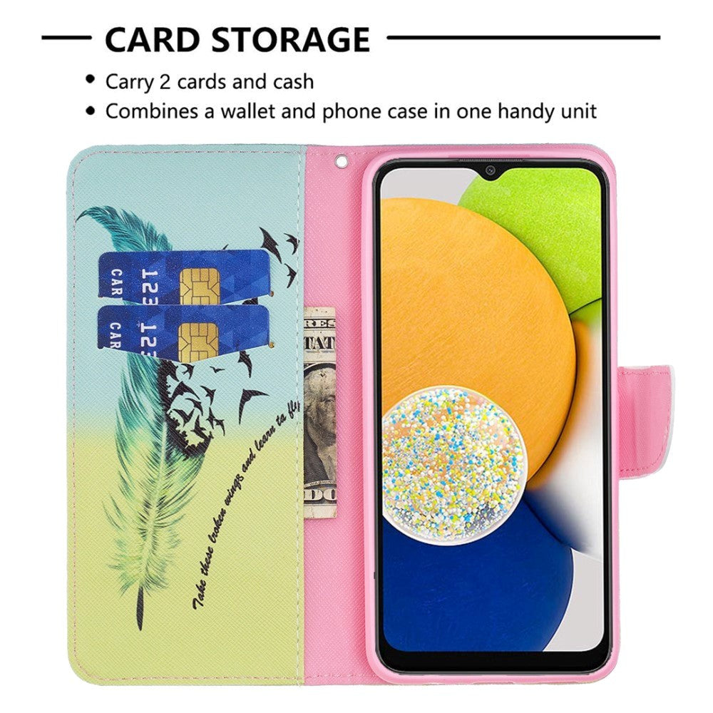 Samsung Galaxy A03 Case with Large Wallet in Leather - Feather and Birds