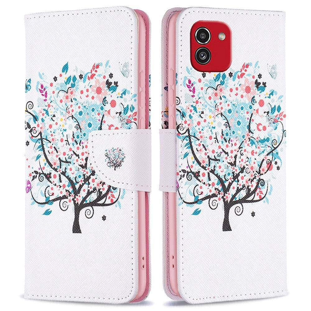 Samsung Galaxy A03 Case with Large Wallet in Leather - Flower Tree