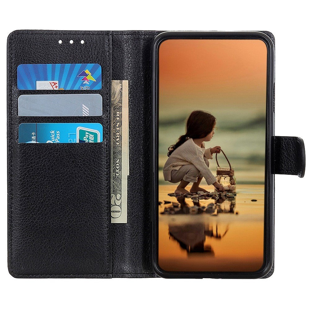 Samsung Galaxy Xcover 6 Pro Litchi PU Leather Flip Case w. Wallet - Black