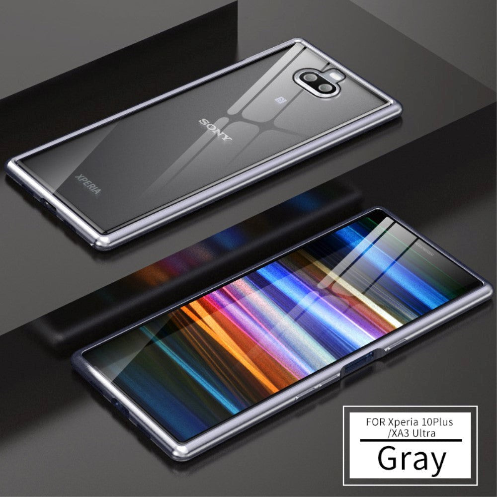 Sony Xperia 10 Plus Case w. Metal Bumper & Glass Back - Grey