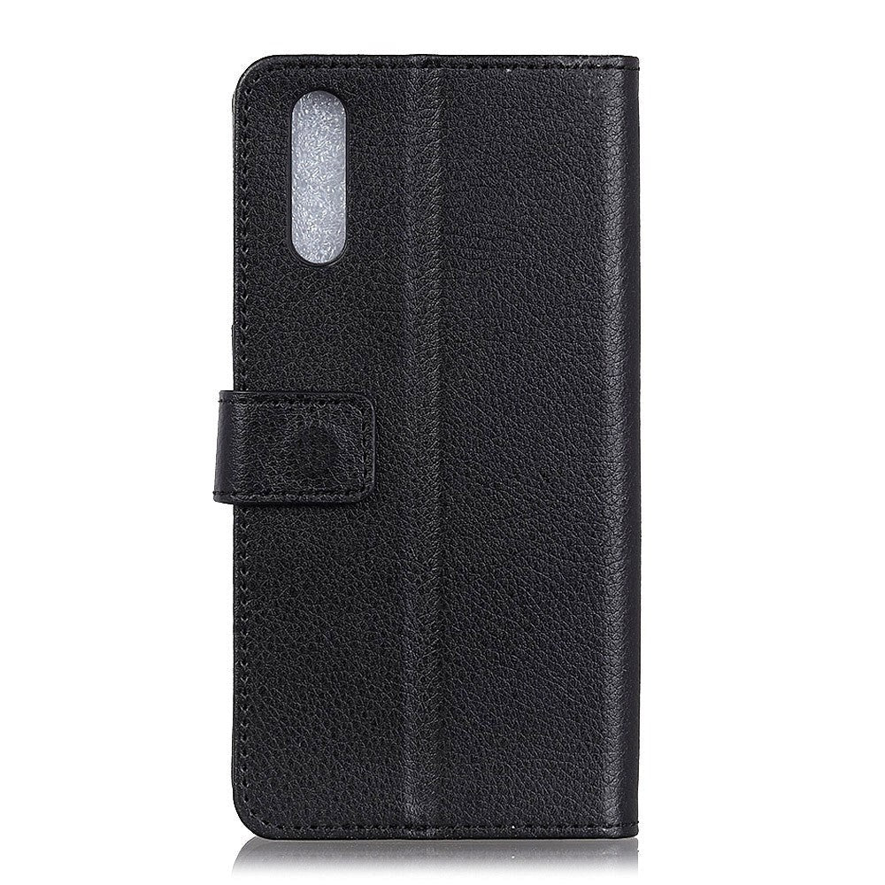 Sony Xperia L4 Litchi Texture Leather Stand Wallet Case - Black