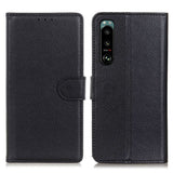 EIDERWOOD Sony Xperia 5 III Litchi Leather Wallet Case - Black