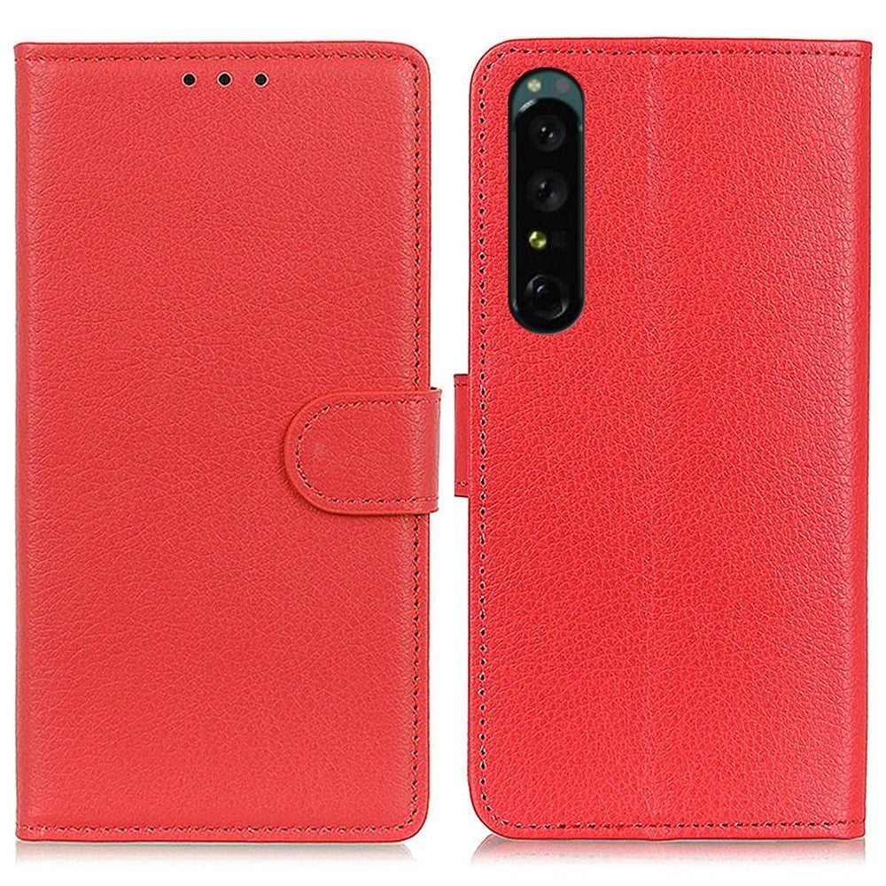 Sony Xperia 1 IV PU Litchi Leather Wallet Case - Red