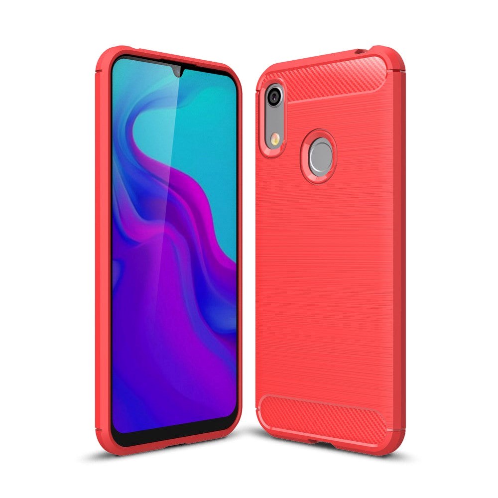 Huawei Y6 / Y6s (2019) Brushed Carbon Fibre TPU Plastic Case Red