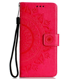 Huawei P30 Lite Leather Wallet Case - Mandala Pattern Red