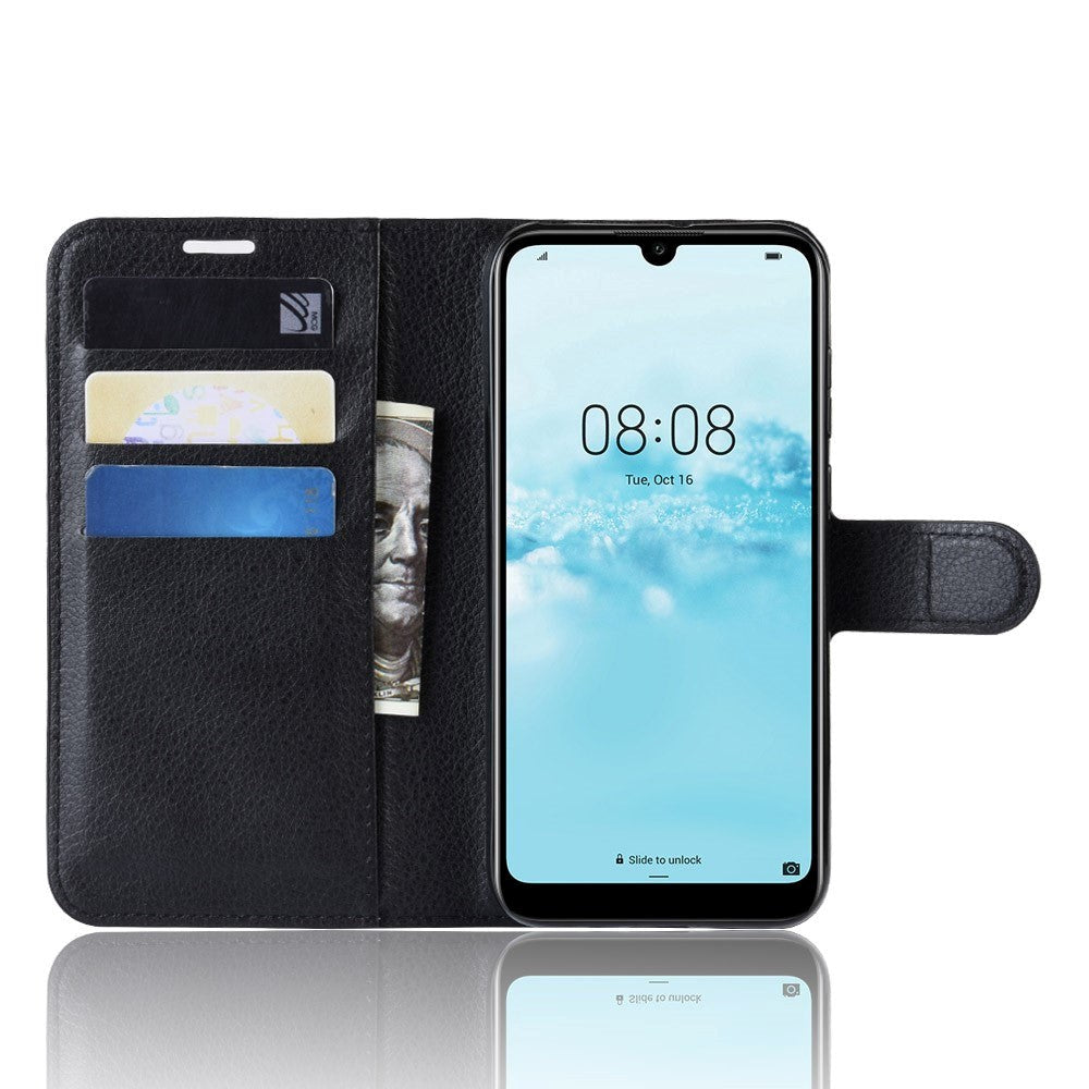 Huawei Y5 (2019) Litchi Leather Wallet Case - Black