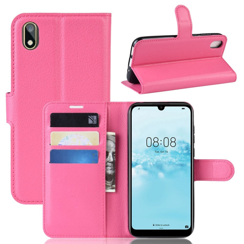 Huawei Y5 (2019) Litchi Leather Wallet Case - Pink