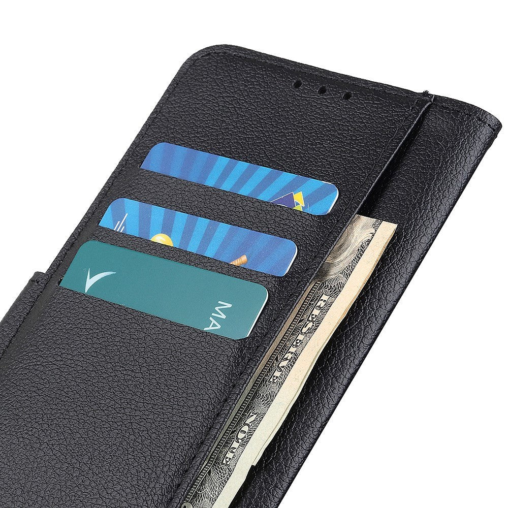 Huawei P40 Litchi Leather Wallet Case - Black