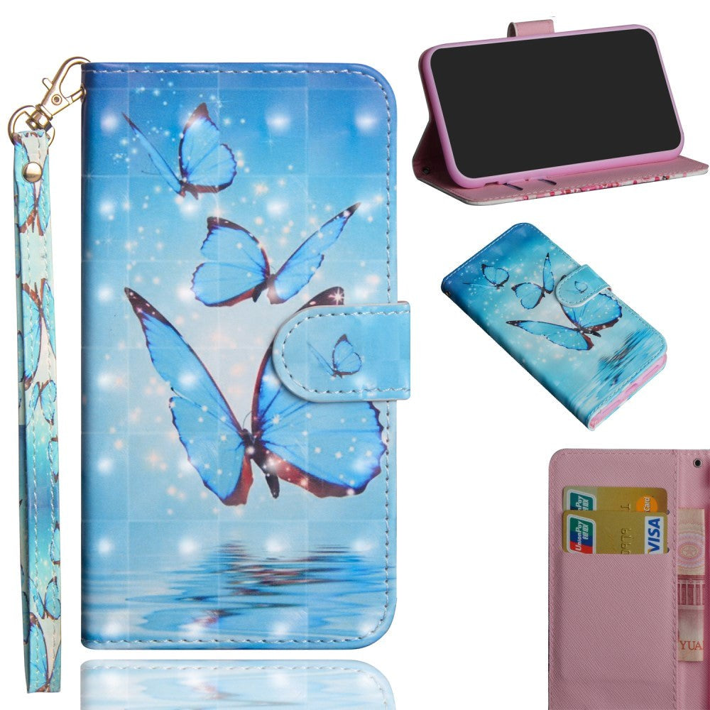 Huawei P40 Lite E Light Spot Leather Wallet Case & Strap - Blue Butterflies