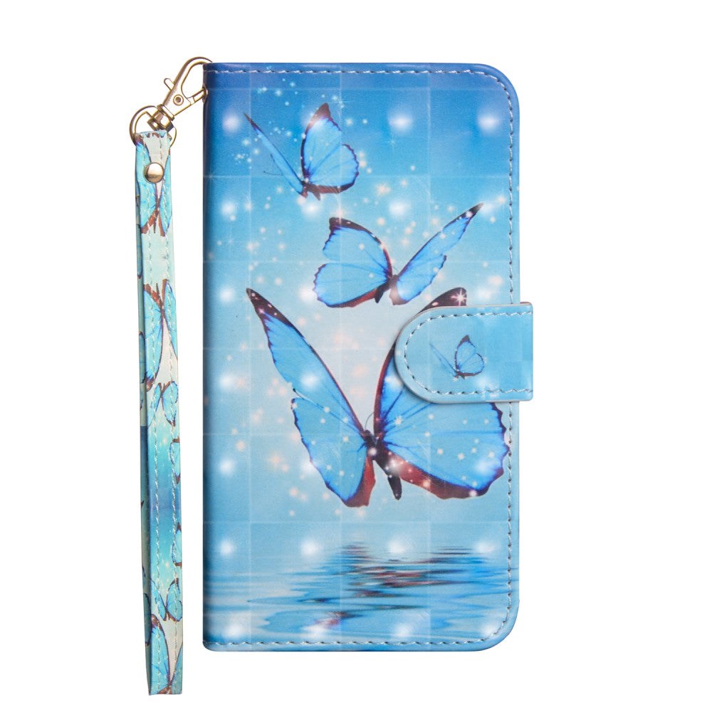 Huawei P40 Lite E Light Spot Leather Wallet Case & Strap - Blue Butterflies