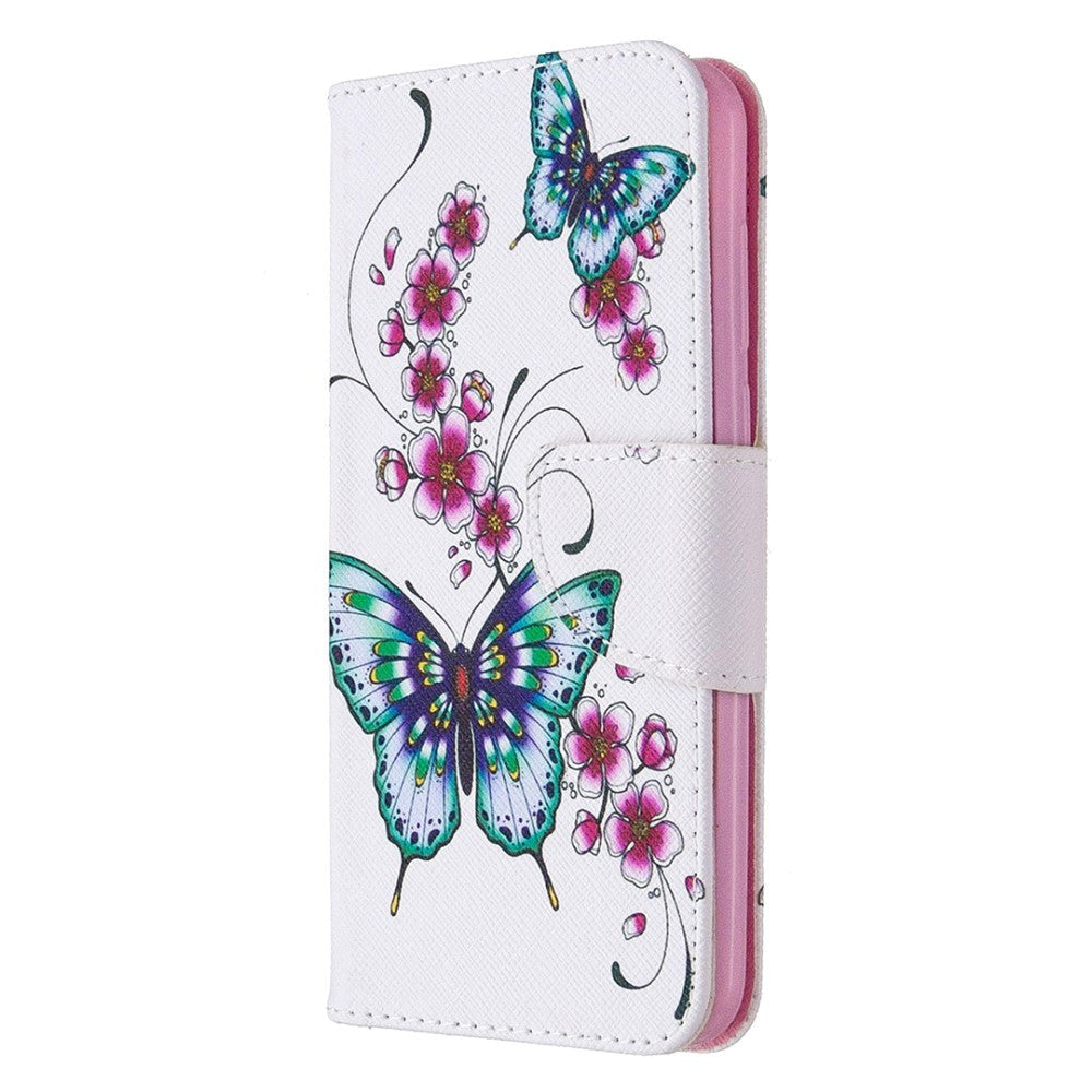 Huawei Y5p Chequered Leather Wallet Case - Butterfly