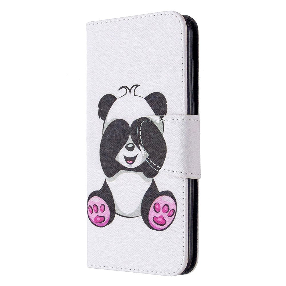 Huawei Y5p Chequered Leather Wallet Case - Baby Panda