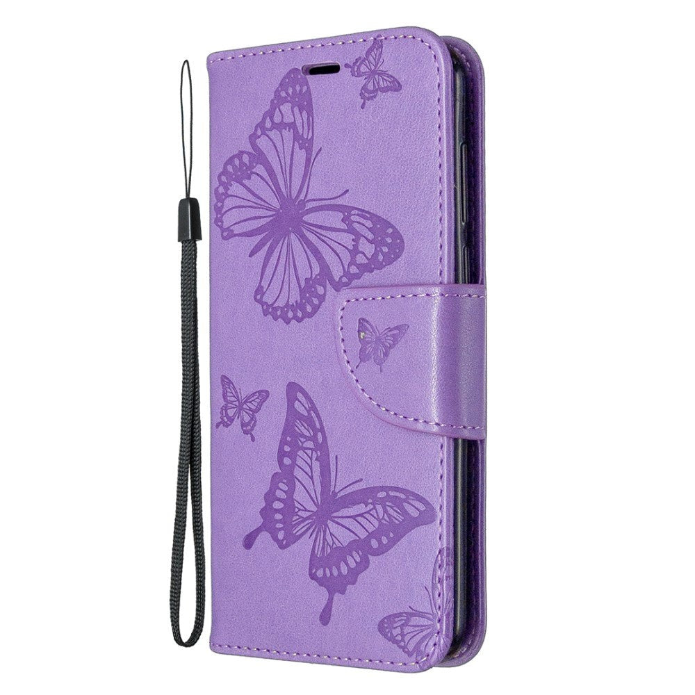 Huawei Y5p Leather Wallet Case - Purple Butterfly