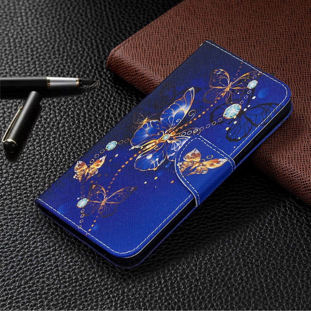 Huawei Honor 9X Lite Leather Wallet Case - Gold & Blue Butterflies