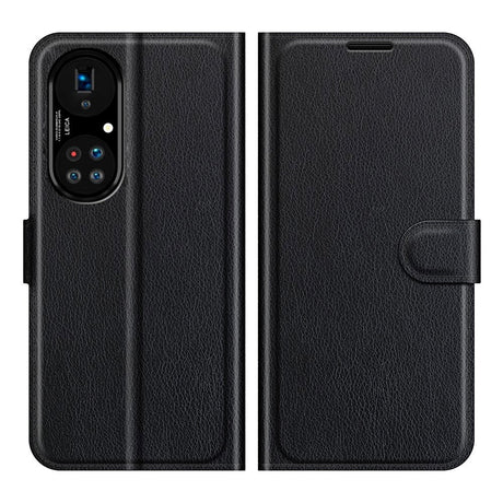 Huawei P50 Pro Litchi Leather Wallet Case - Black