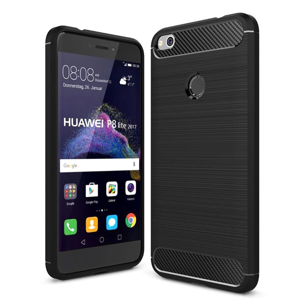 Huawei Honor 8 Lite Brushed Carbon Fibre TPU Plastic Case Black