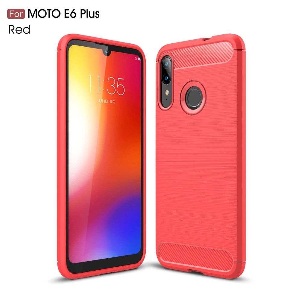 Motorola Moto E6 Plus Carbon Texture Flexible Plastic Case - Red