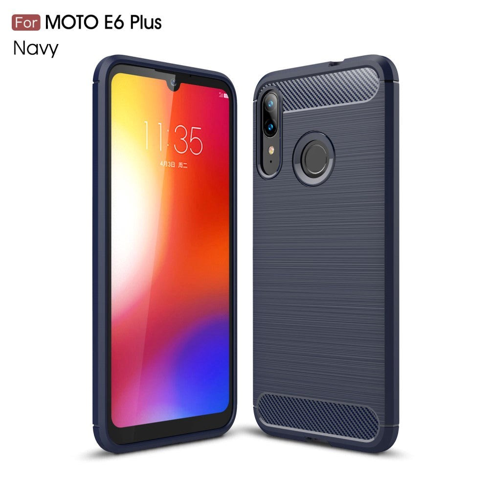 Motorola Moto E6 Plus Carbon Texture Flexible Plastic Case - Navy