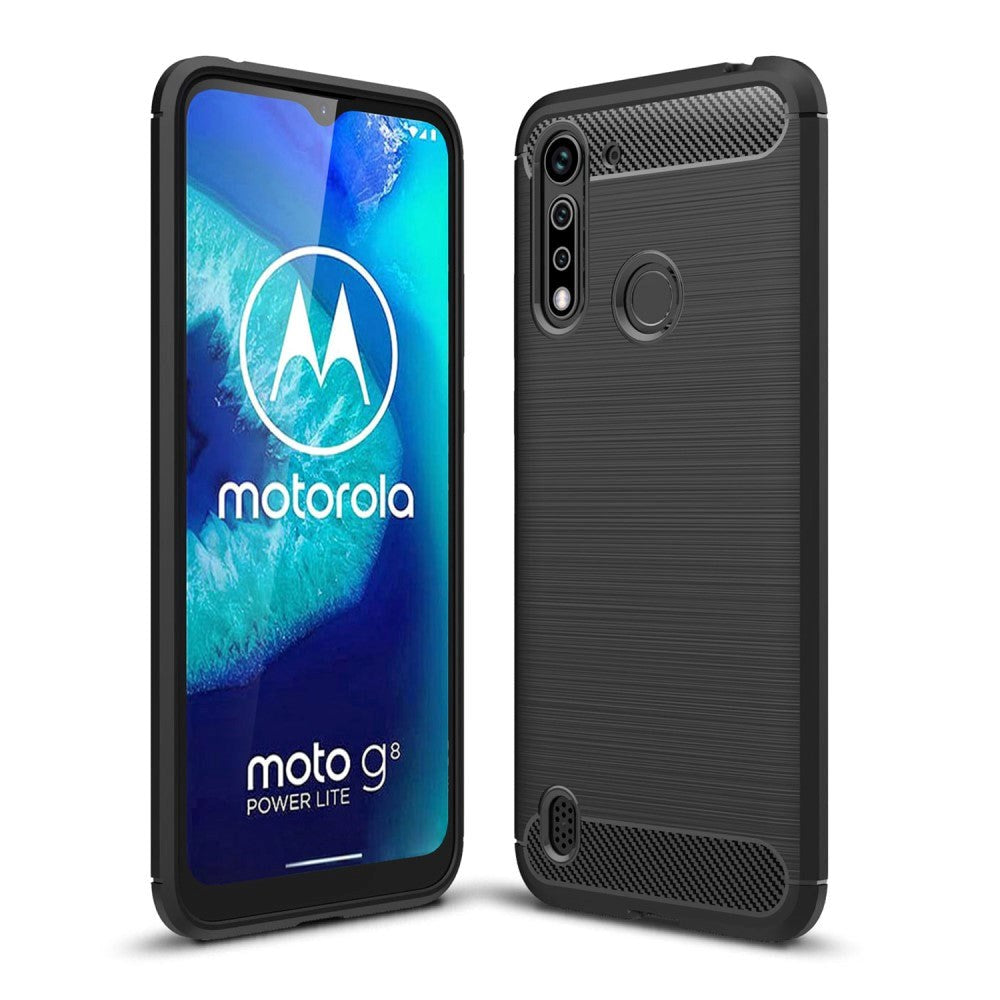 Motorola Moto G8 Power Lite Brushed Carbon Fibre Flexible Plastic Case - Black