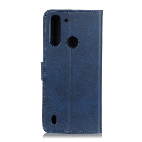 Motorola Moto G8 Power Lite Litchi Leather Wallet Case - Blue