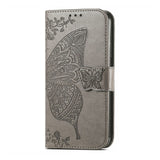 Motorola Moto E7 Power / E7i Power Leather Wallet Case Butterfly - Grey