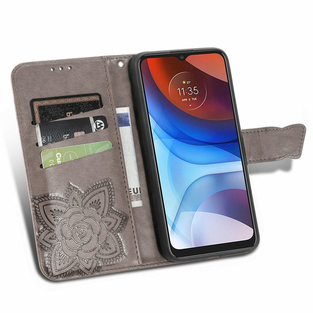 Motorola Moto E7 Power / E7i Power Leather Wallet Case Butterfly - Grey