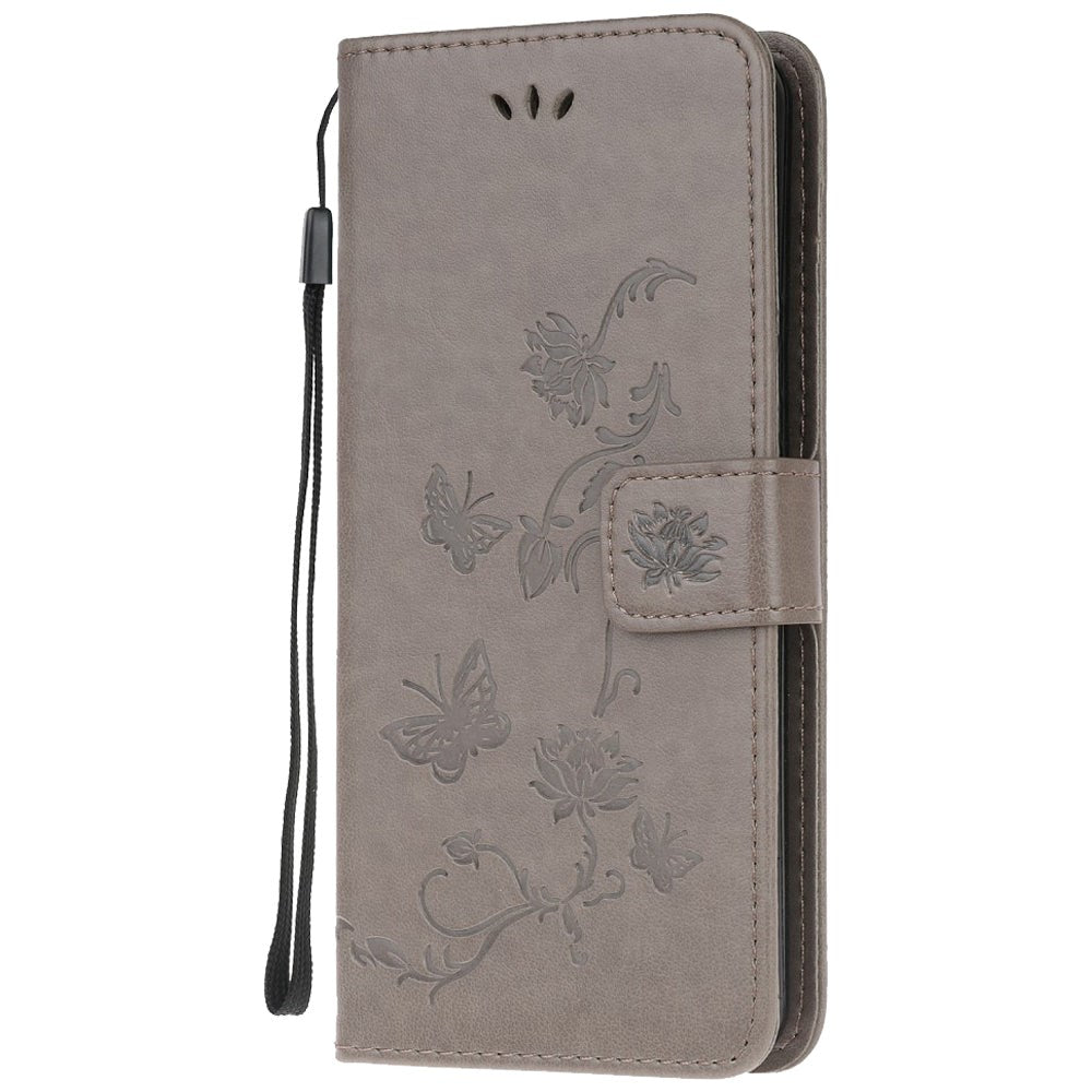 Motorola Moto G60 Case with Wallet - Flowers & Butterflies - Grey