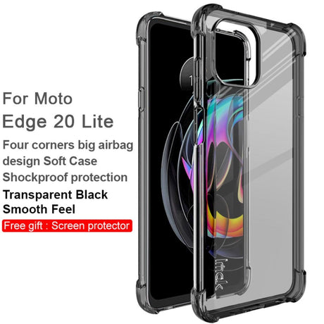 Motorola Edge 20 Lite IMAK Shock Resistant Case w. Protective film - Transparent / Black