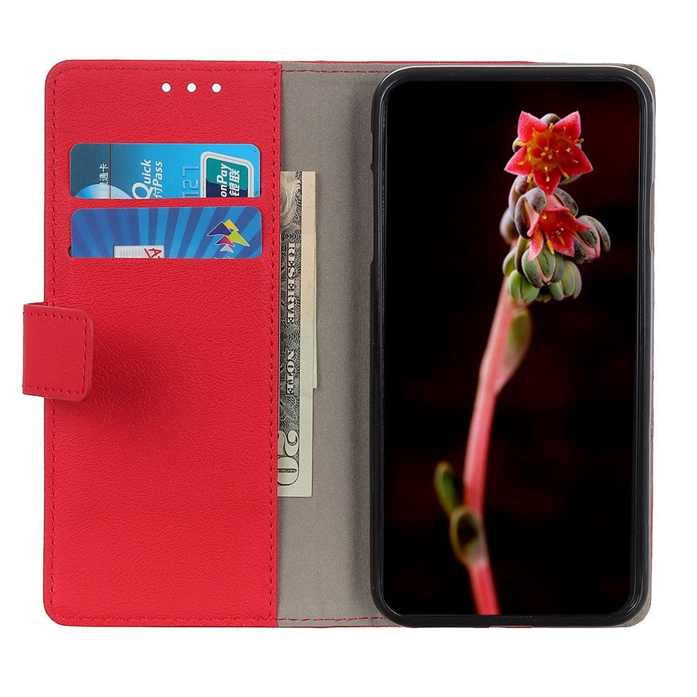 Motorola Edge 20 Lite Matte Leather Wallet Case & Magnetic Lock - Red