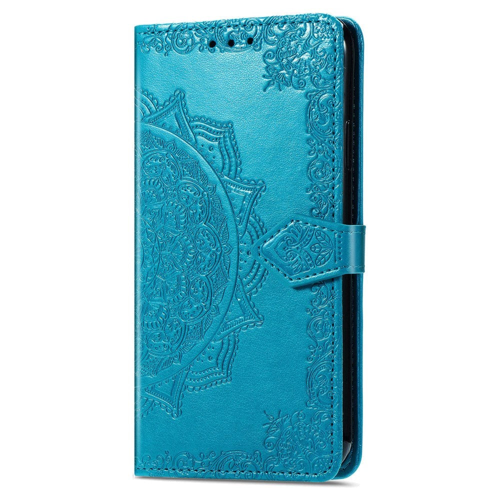 Motorola Edge 20 Leather Wallet Case - Mandala Flower - Blue