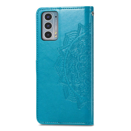 Motorola Edge 20 Leather Wallet Case - Mandala Flower - Blue