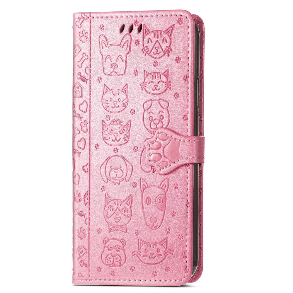 Motorola Moto E40 / E30 / E20 Leather Wallet Case - Dogs & Cats - Pink