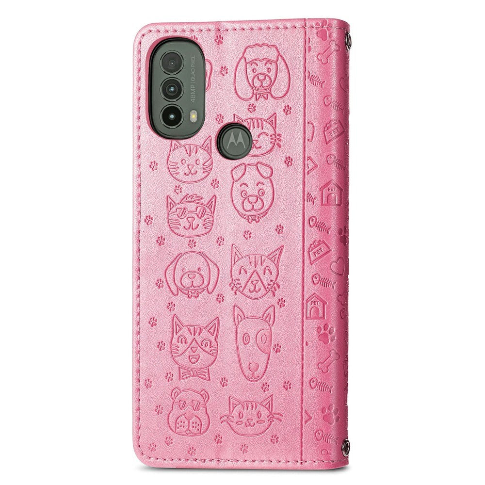 Motorola Moto E40 / E30 / E20 Leather Wallet Case - Dogs & Cats - Pink