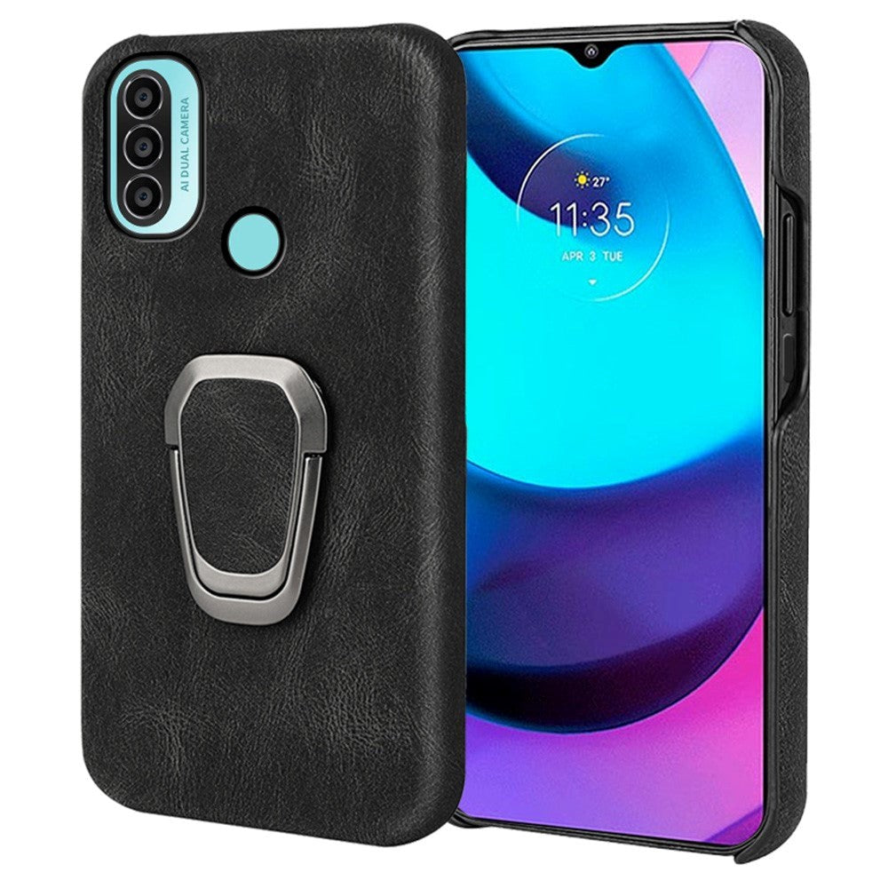 Motorola Moto E40 / E30 / E20 Leather Case w. Kickstand - Black