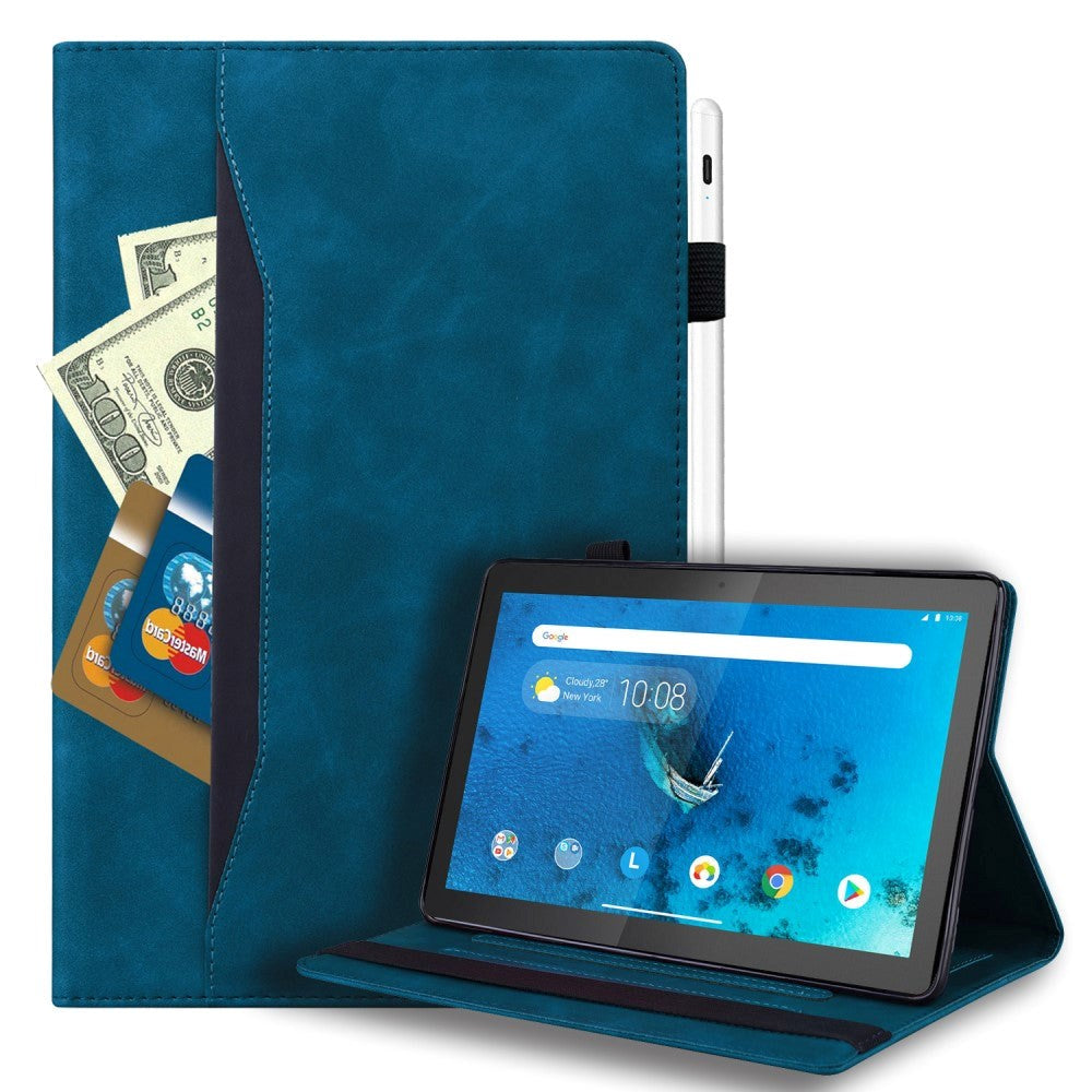 Lenovo Tab M10 FHD REL (TB-X605FC / LC) Leather Flip Case with Pen Holder & Card Holder - Blue