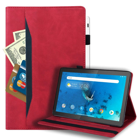 Lenovo Tab M10 FHD REL (TB-X605FC / LC) Leather Flip Case w. Pencil Holder & Card Holder - Red