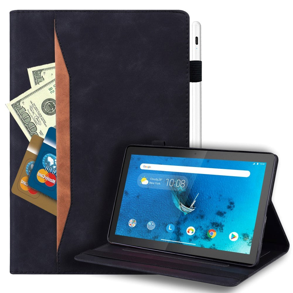 Lenovo Tab M10 FHD REL (TB-X605FC / LC) Leather Flip Case w. Pencil Holder & Card Holder - Black