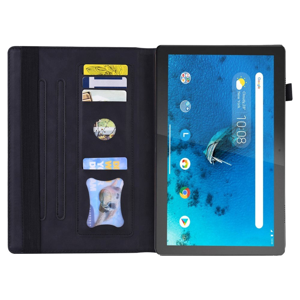 Lenovo Tab M10 FHD REL (TB-X605FC / LC) Leather Flip Case w. Pencil Holder & Card Holder - Black