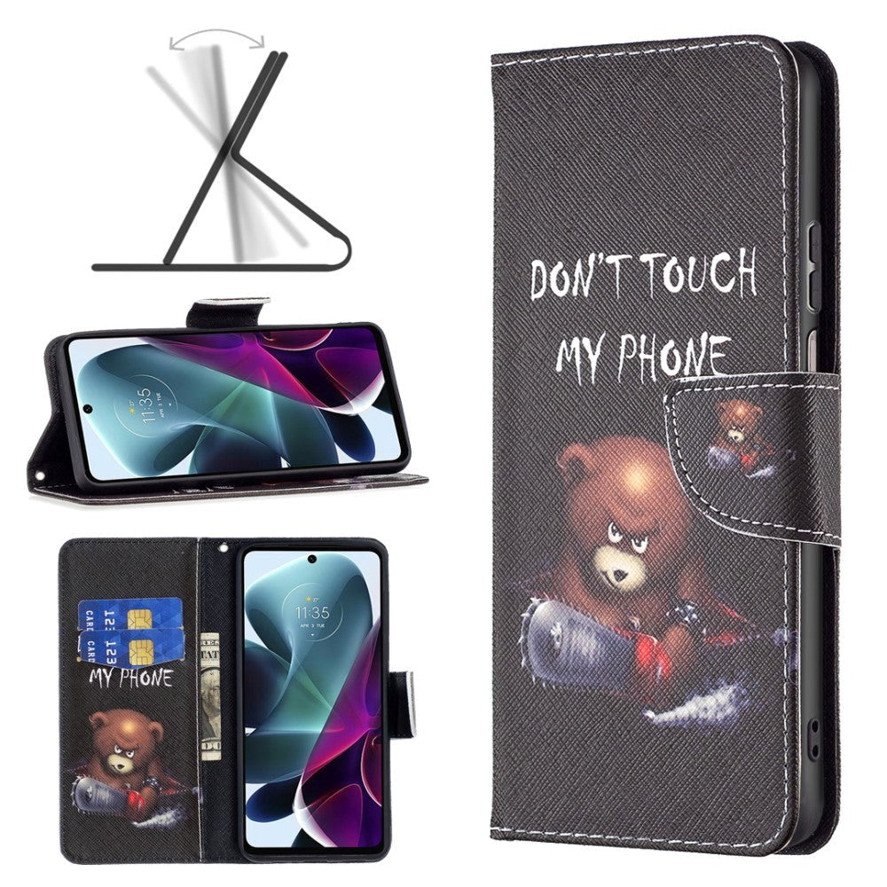 Motorola Moto G200 5G Leather Wallet Case - "Don't Touch My Phone" Bear