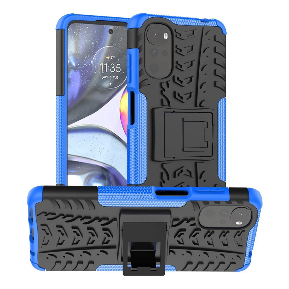 Motorola Moto G22 Cool Tyre Tough Case w. Stand - Black / Blue