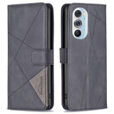 Motorola Edge 30 Pro Leather Flip Case w. Geometric Lines - Black