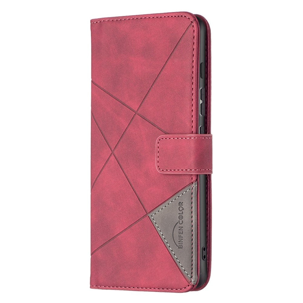 Motorola Edge 30 Pro Leather Flip Case w. Geometric Lines - Red