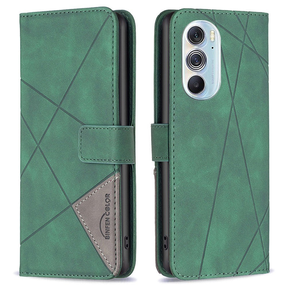 Motorola Edge 30 Pro Leather Flip Case w. Geometric Lines - Green