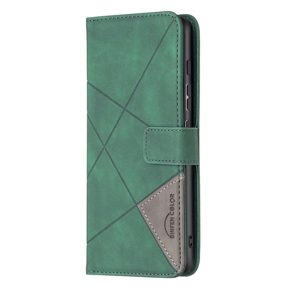 Motorola Edge 30 Pro Leather Flip Case w. Geometric Lines - Green