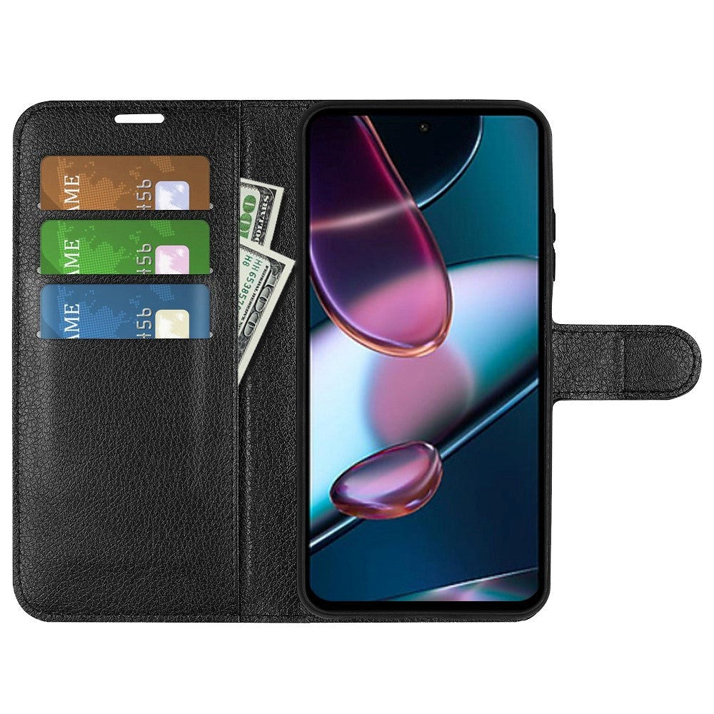 Motorola Edge 30 PU Litchi Leather Flip Case with Wallet & Stand Function - Black