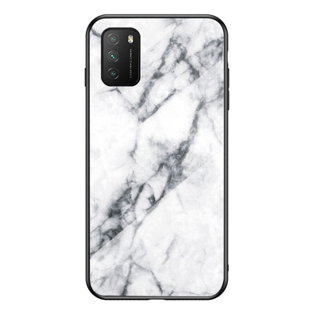 Xiaomi Poco M3 Case w. Glass back - White Marble