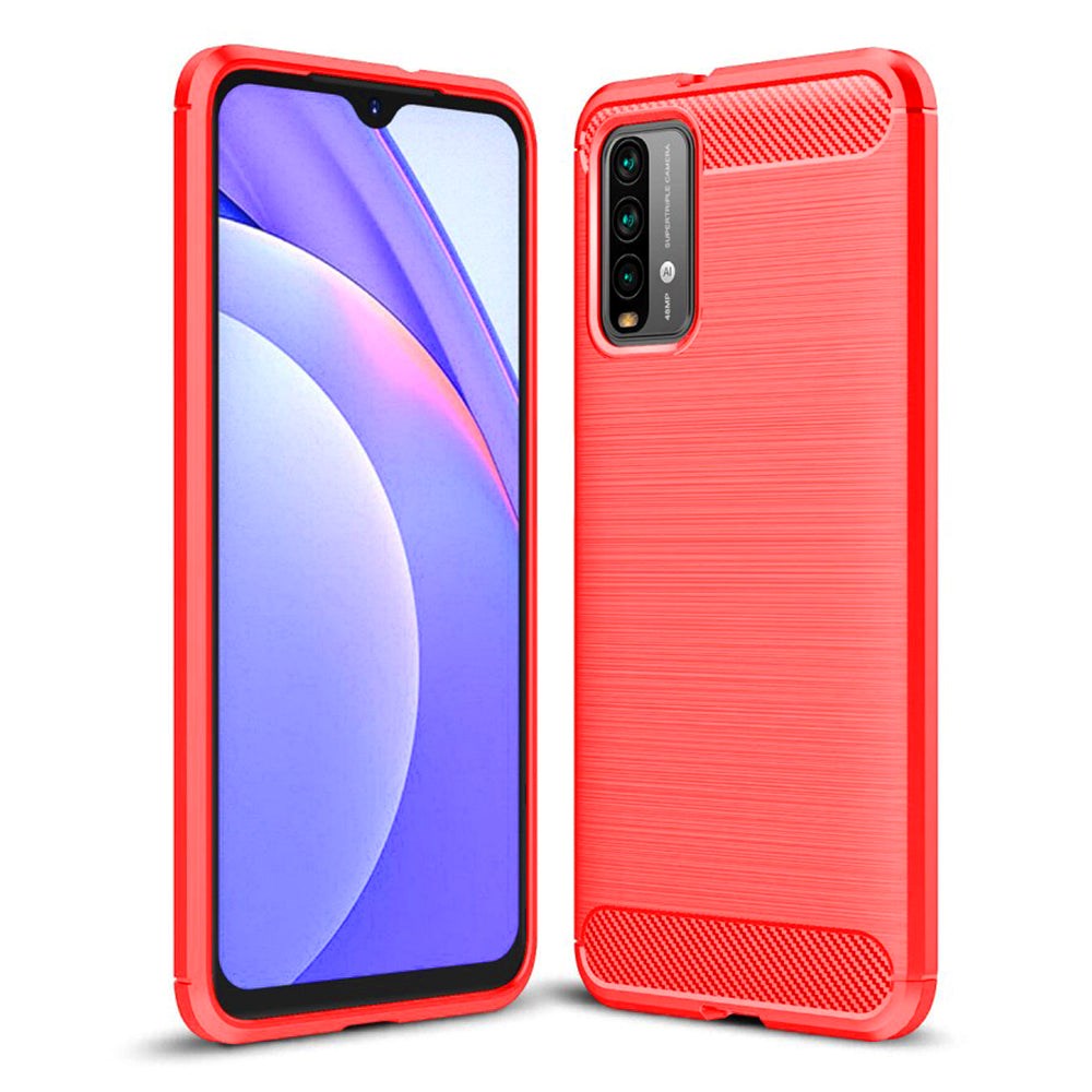 Xiaomi Poco M3 Brushed Carbon Fiber Flexible Plastic Case - Red