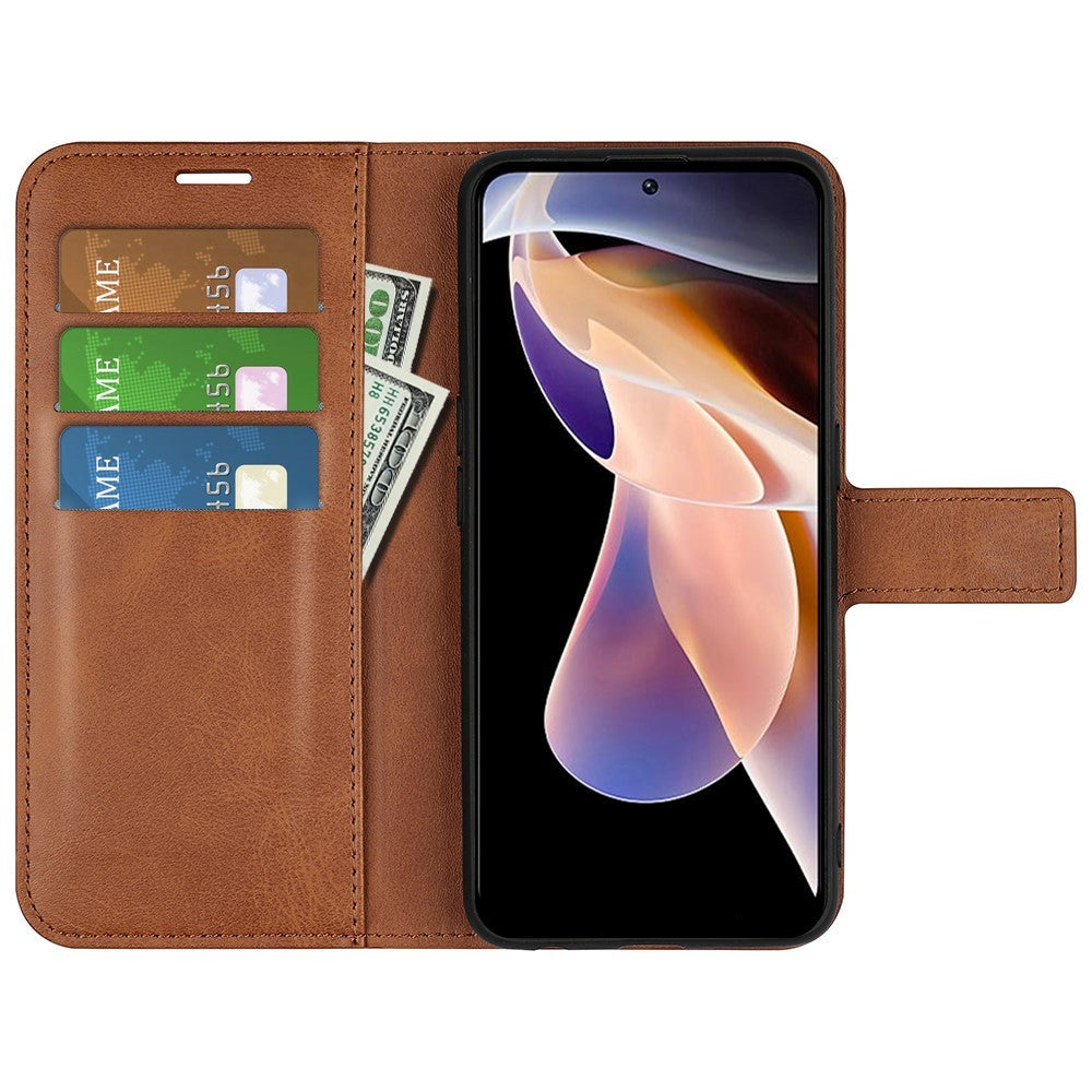 Xiaomi Redmi Note 11 Pro+ (Plus) Leather Case w. Card Holder & Magnetic Closure - Brown